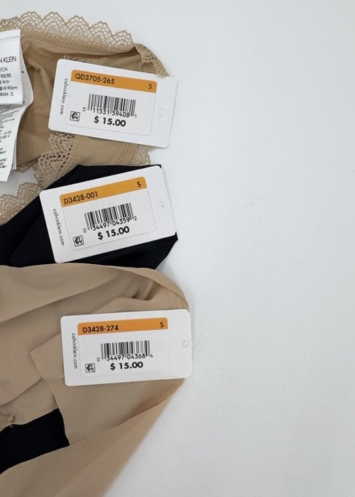3 Pack Calvin Klein Thong Panty- 1 Flirty/2 Invisible- Black/Bare - Small