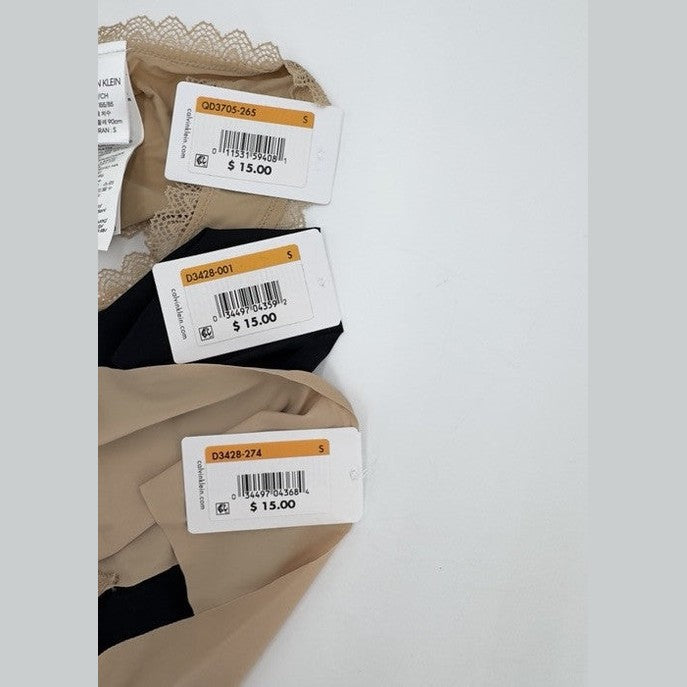 3 Pack Calvin Klein Thong Panty- 1 Flirty/2 Invisible- Black/Bare - Small