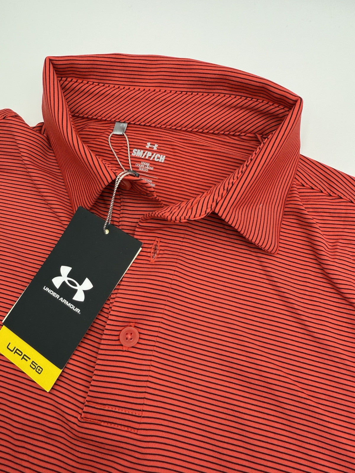 $78 Under Armour Golf Men's T2 Stripe Polo Shirt- Red/Black- Small-New Tag