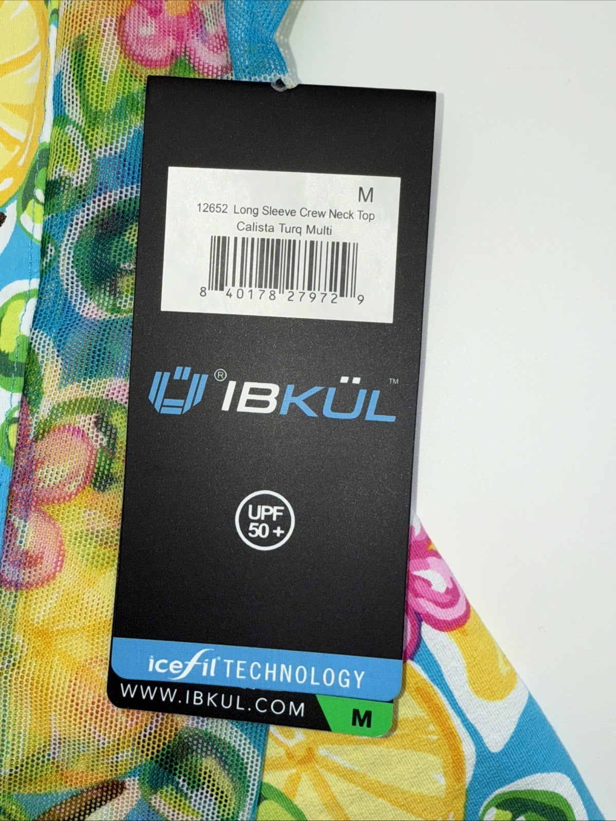 $108 IBKUL Calista Long Sleeve Crew Neck Shirt Top -Turquoise Lemon-Medium-New