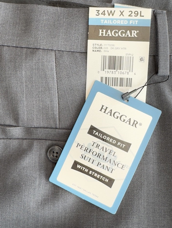 Haggar Men’s Travel Flex Flat-Front Suit Pant-Dark Grey Heather- 34W 29L