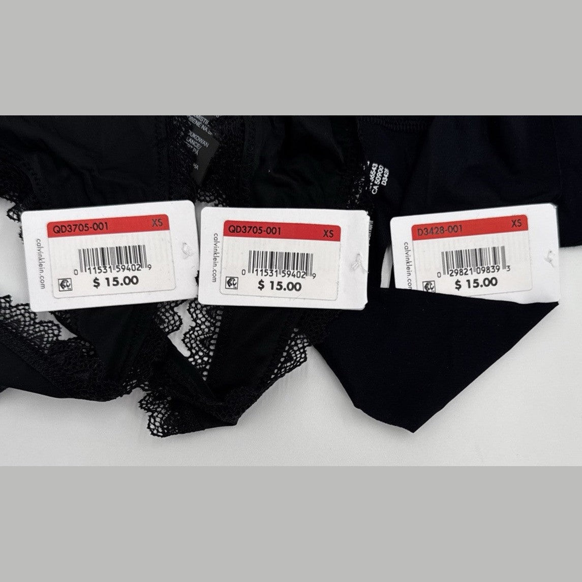 3 Pack Calvin Klein Thong Panty- 2 Flirty/1 Invisible- Black- Small- Retail $45