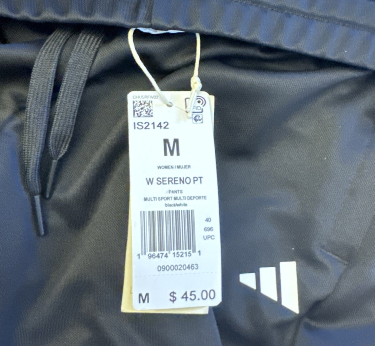 Adidas Women’s Sereno Sweatpants Joggers IS2142-Black/White-Medium-New Tags
