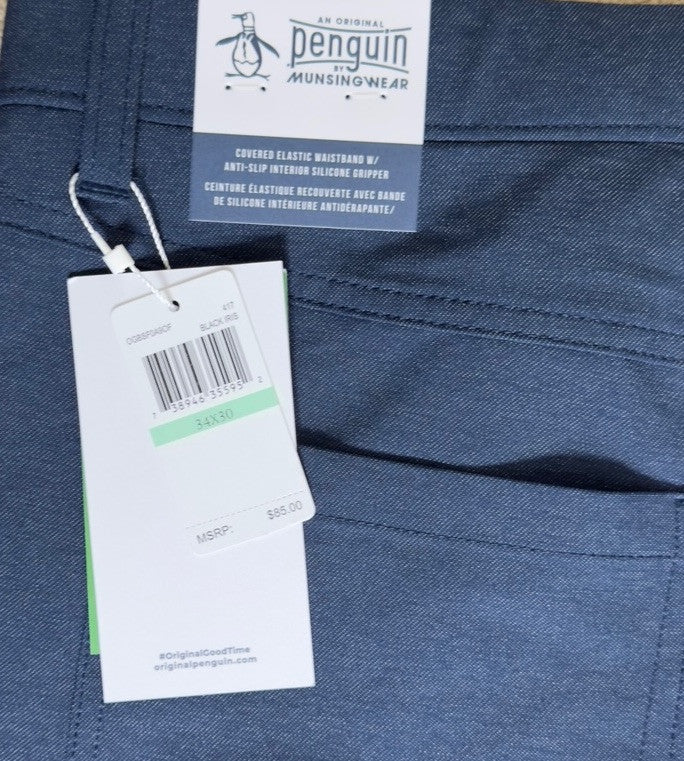 $85 Original Penguin Men’s Tech 5 Pocket Golf Trousers- Black Iris -Size 34W 30L