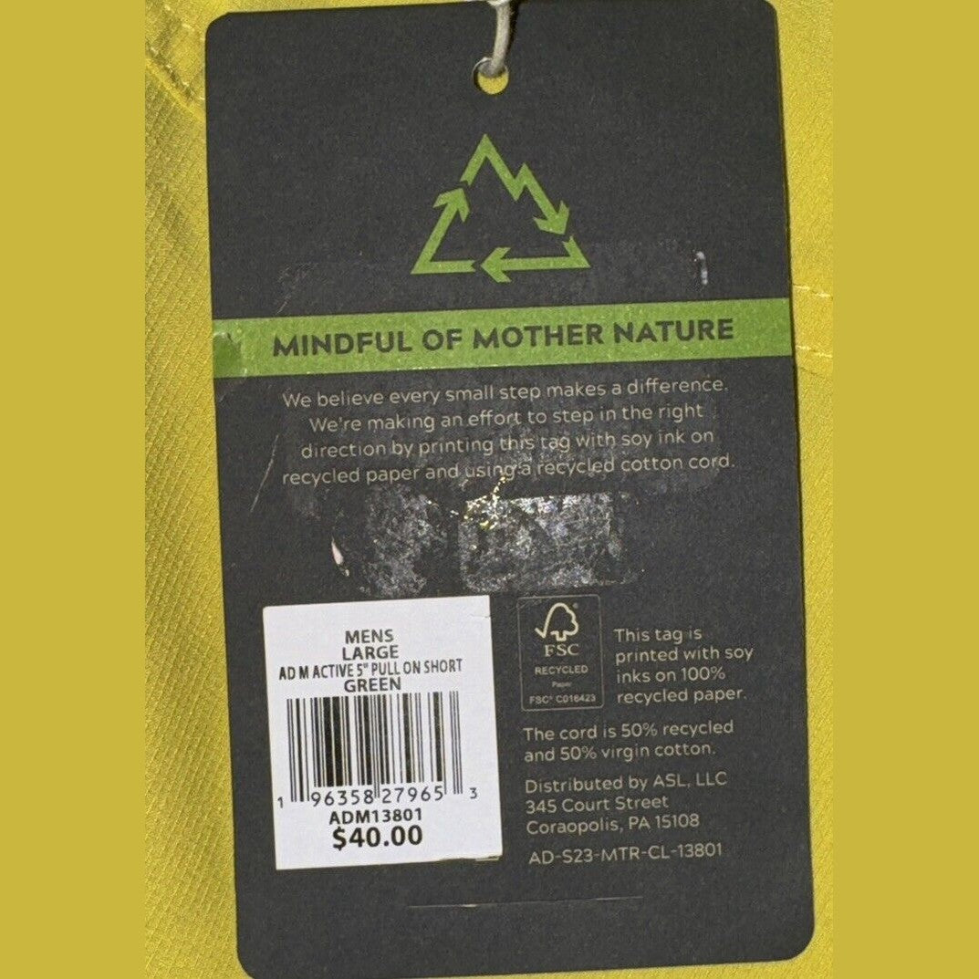 Alpine Design Men’s Active Outlook 5” Pull On Short- Green Mango- Large- NWT