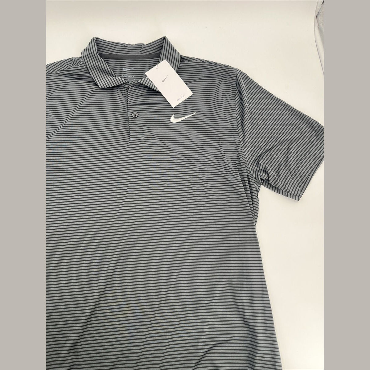 Nike Men’s Dri-Fit Polo Core Striped Golf Tennis Shirt-Grey/Black- Small-NWT