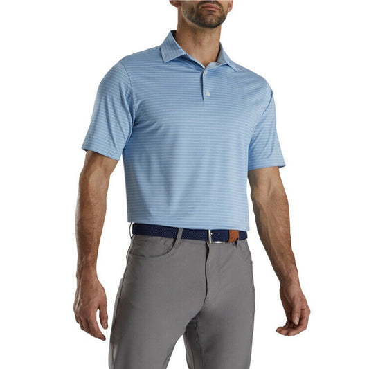 FOOTJOY Men's Stretch Lisle Pencil Stripes Golf Polo Shirt- Blue - Medium- NEW