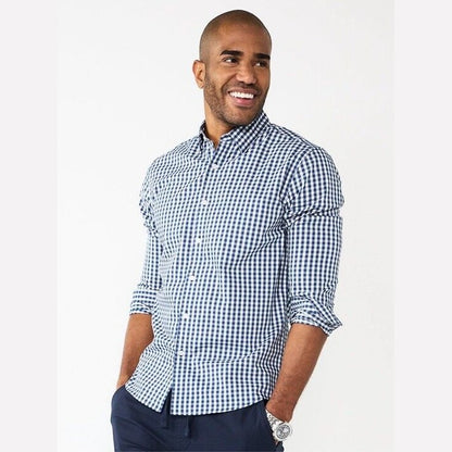 Sonoma Men’s Performance Button-Down Shirt- Navy Gingham- Small- NWT