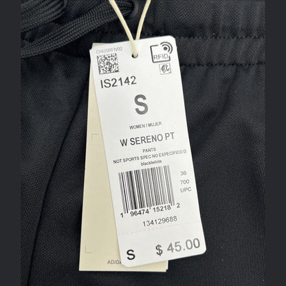 Adidas Women’s Sereno Sweatpants Joggers IS2142- Black/White-Small-New Tags