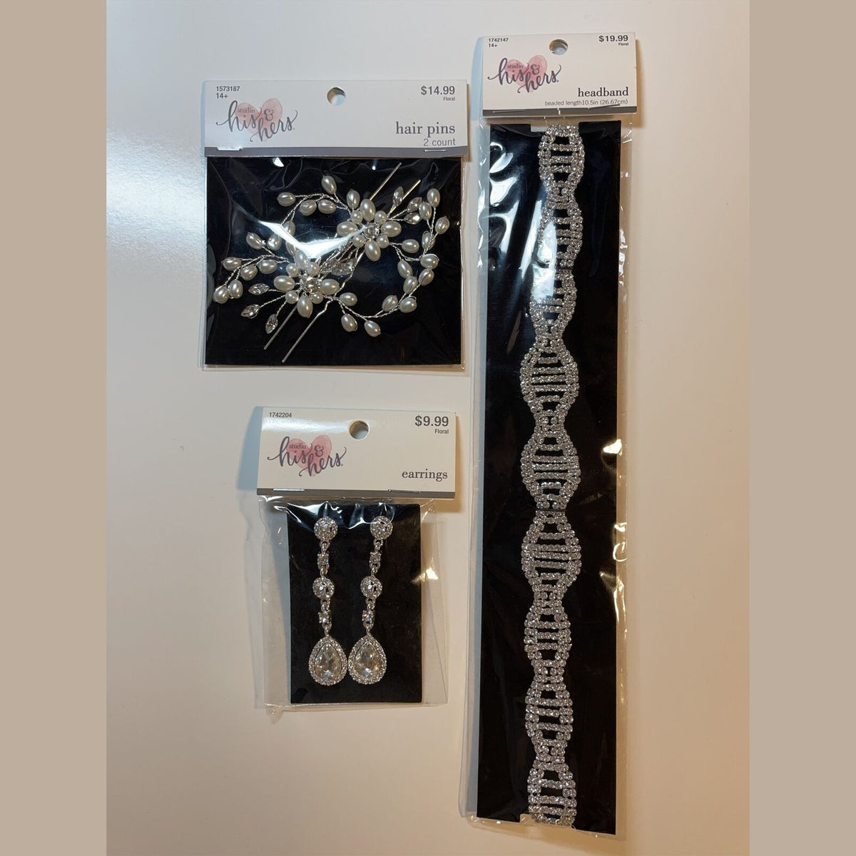 Combo Lot 3 PCs Studio His & Hers WEDDING: EARRING SET - HAIR COMB - Head Band