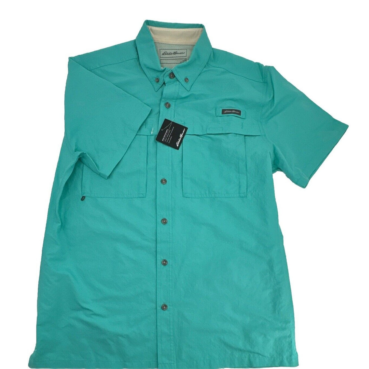 $60 Eddie Bauer Men's Ripstop Guide Short Sleeve Shirt- Turquoise -Medium-New
