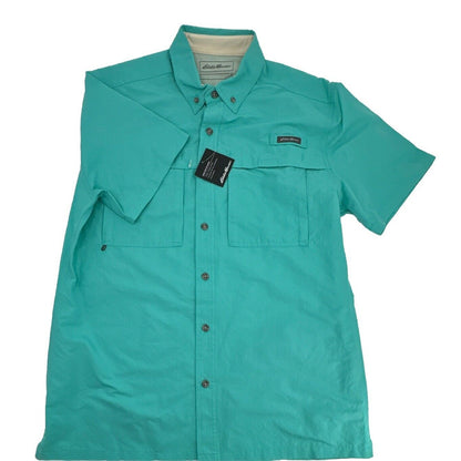 $60 Eddie Bauer Men's Ripstop Guide Short Sleeve Shirt- Turquoise -Medium-New