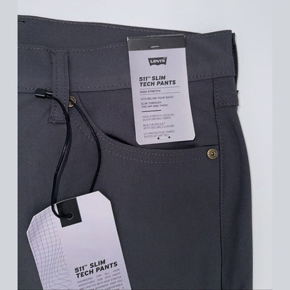 $70 Levi's Men's 511 Slim Tech Pants Stretch A92130010- Grey- 32W 32L - New Tag