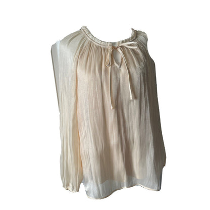 LC Lauren Conrad Tie Front Peasant Top-Cream Silk - Small - New Tag $48 Retail