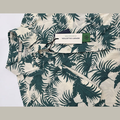 $59 Report Collection Men’s Tropical Print Short Sleeve Button Down-Cream-Medium