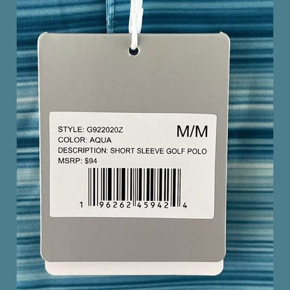 $94 Hickey Freeman Men's Printed GOLF Polo Shirt Stripes - Aqua- Medium-New Tags