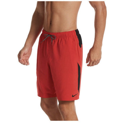 NIKE Men’s Shorts Swim Trunks Content Volley 9”-Red/Black -Small - New