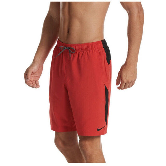 NIKE Men’s Shorts Swim Trunks Content Volley 9”-Red/Black -Small - New