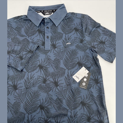 $110 Palm Golf Co. Men's Overlook Print Stretch Golf Polo Shirt- Navy- Medium