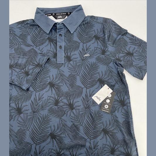 $110 Palm Golf Co. Men's Overlook Print Stretch Golf Polo Shirt- Navy- Medium