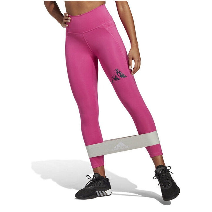 Adidas Woman's Pants Optime Stash Pocket High-Waisted 7/8 Tights-Fuchsia -Small
