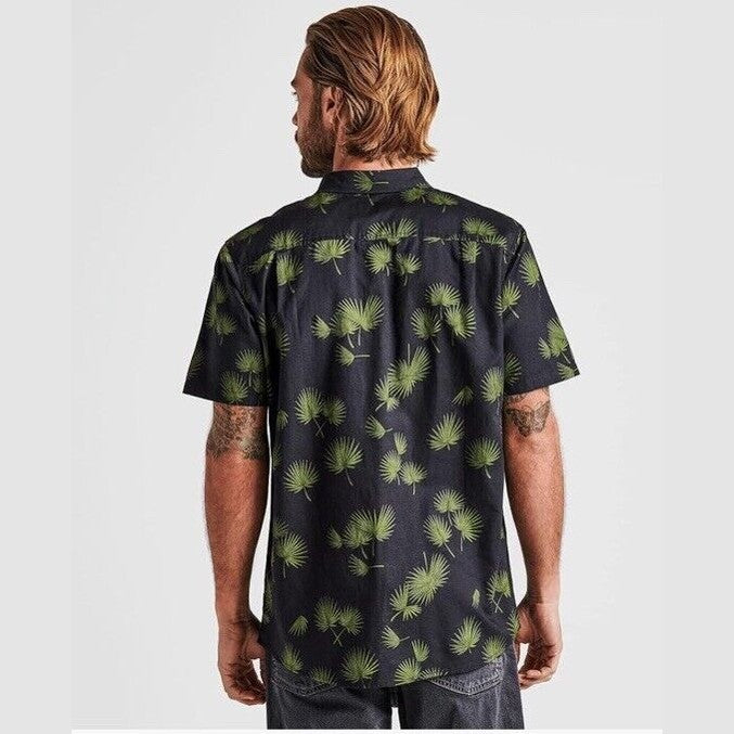 $75 Roark Men’s Scholar Fronds SS Button Shirt- Black/Khaki-Small-New Tags