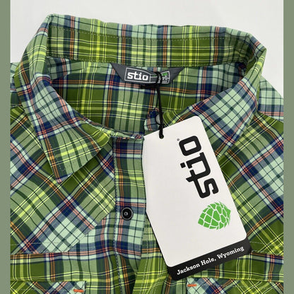 $120 Stio Men’s Eddy Shirt Long Sleeve Pearl Snap-Fresh Lichen Plaid -Small-New