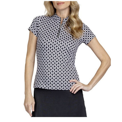 Tail Women's Short Sleeve 1/4 Zip Golf Polo - Round Print Black- Small- New Tag
