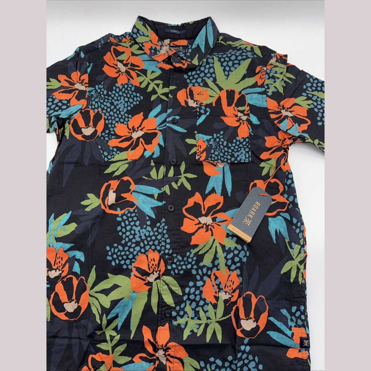 $79 Roark Men’s Journey Tahiti Nui Button S/S Shirt-Black Multi- Small-New Tag
