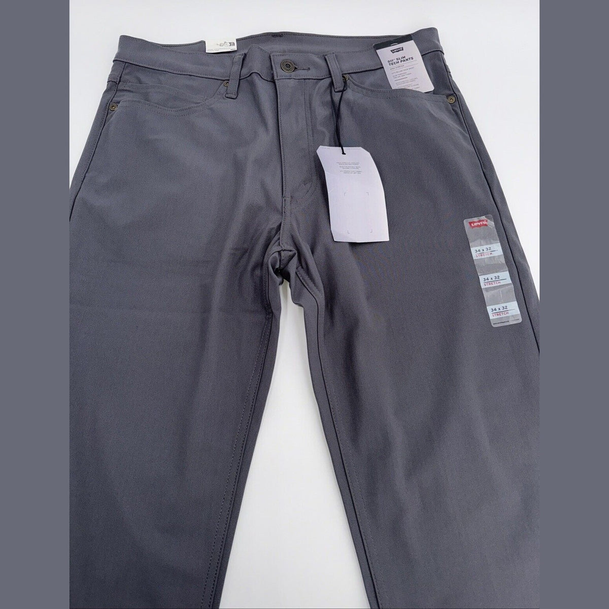 $70 Levi's Men's 511 Slim Tech Pants Stretch A92130010- Grey- 34W 32L - New Tag