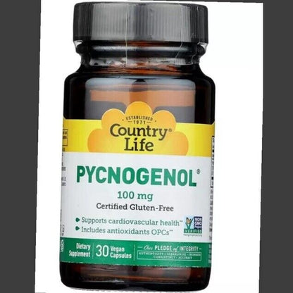 Country Life Pycnogenol 100 mg 30 Veggie Caps Gluten-Free, Kosher Exp 08-2026