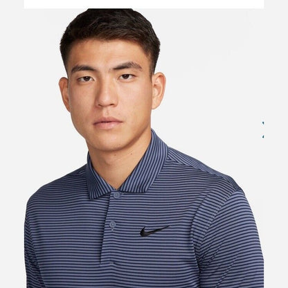 Nike Men’s Dri-Fit Polo Core Striped Golf Tennis Shirt-Grey/Navy-Small-New $55