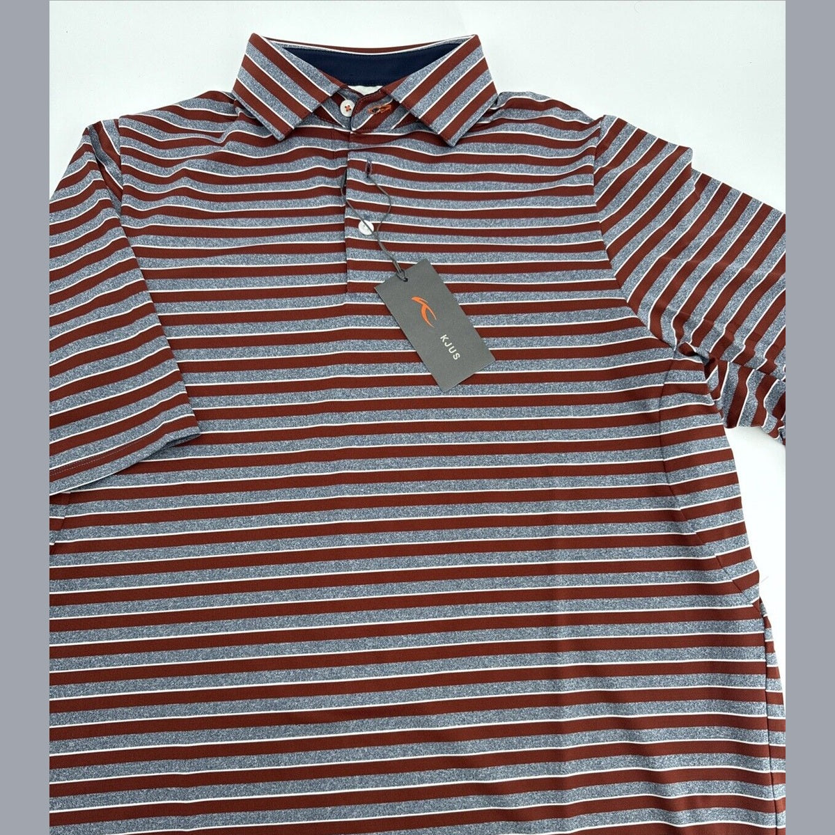 $99 Kjus Men’s Soren Golf Polo Striped Performance Shirt- Cedar -Size: 50/Medium