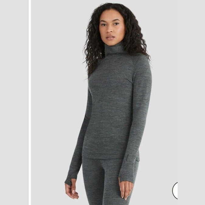 $95 Terramar Woolskins 2.0 Merino Wool Base Layer Turtleneck- Grey - Medium-New