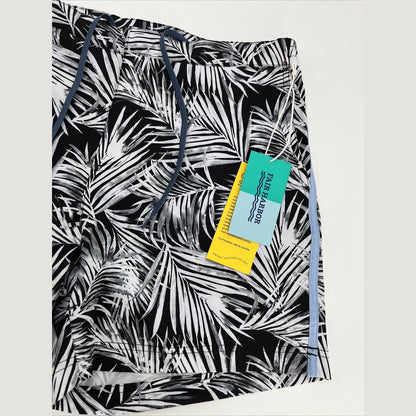 $89 FAIR HARBOR Men’s Sextant Swim Trunk Inner Lined Shorts-white/Blk-Size: 32W