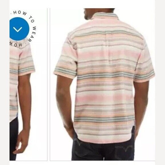 $128 Tommy Bahama Men’s Tortola Stripe Short Sleeve Woven- Orange Multi-Medium