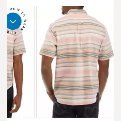 $128 Tommy Bahama Men’s Tortola Stripe Short Sleeve Woven- Orange Multi-Medium