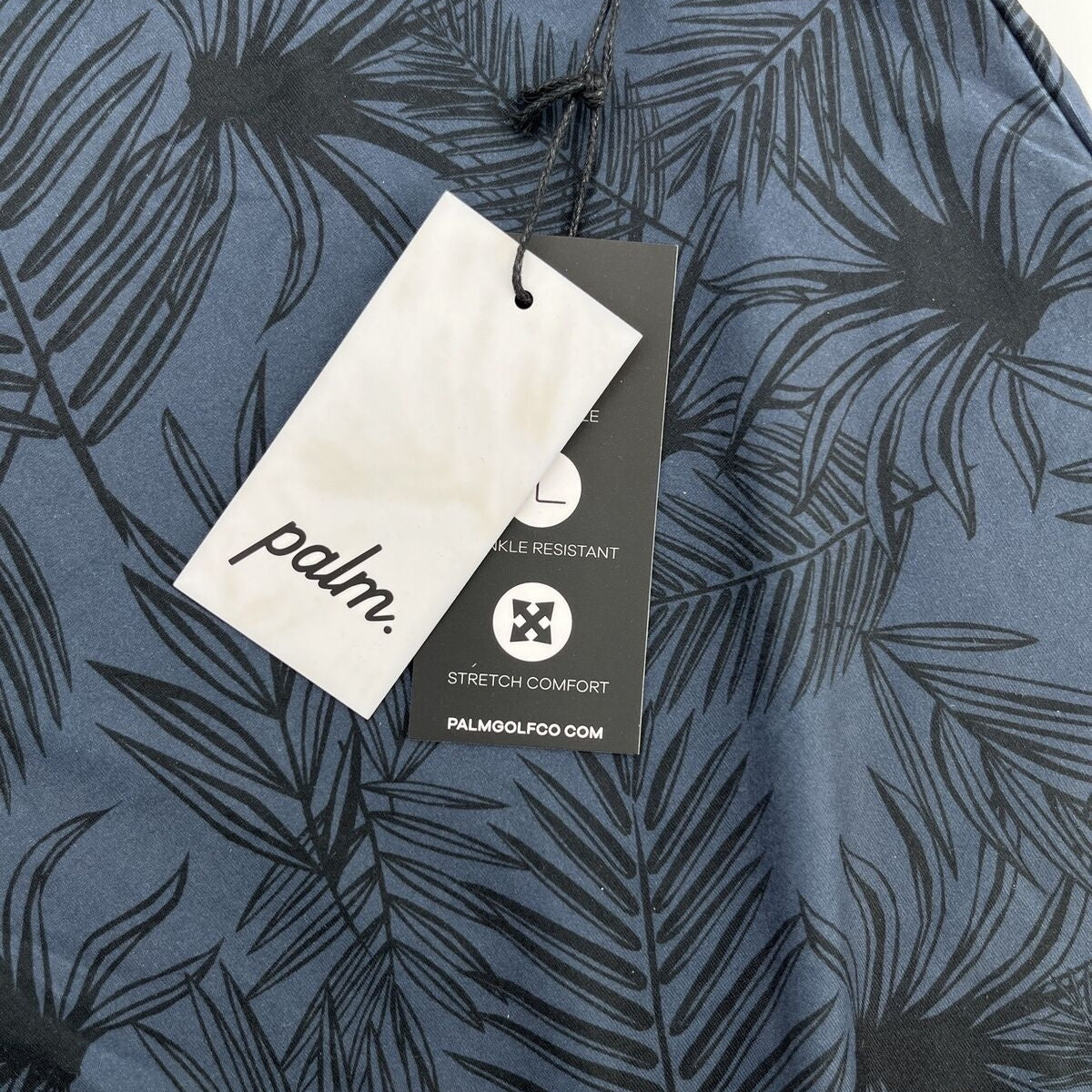 $110 Palm Golf Co. Men's Overlook Print Stretch Golf Polo Shirt- Navy- Medium