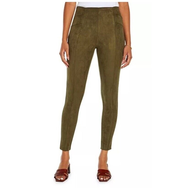 $119 Three Dots Women’s Sofia Front Seem Pull On Pants- Green Moss -Medium-New