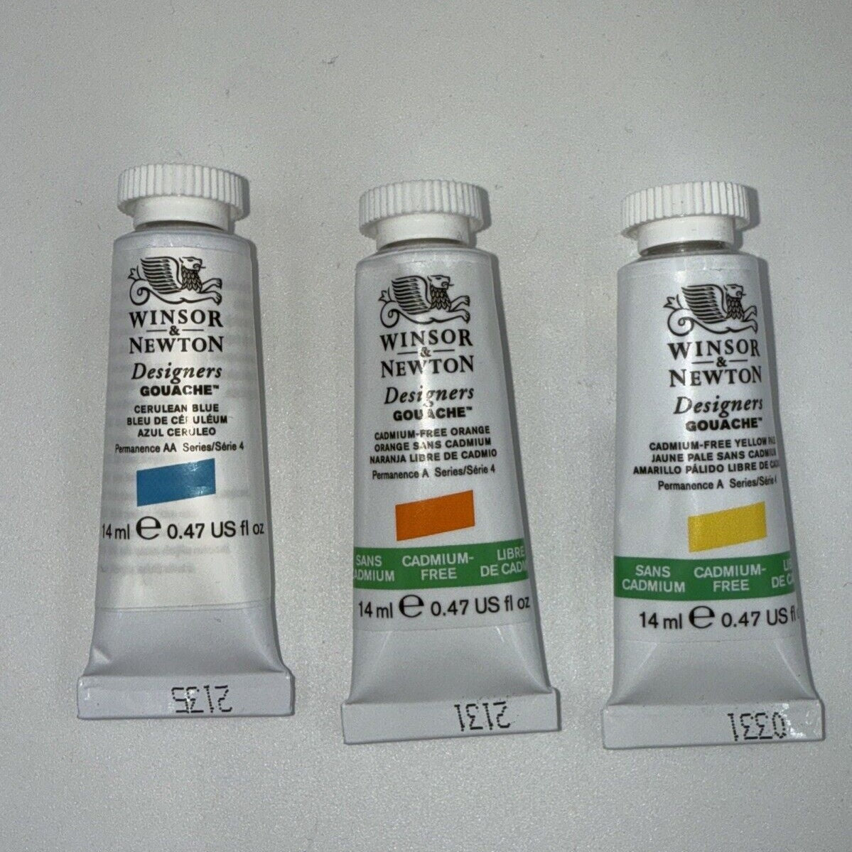Combo Lot Of 3 Tubes Winsor & Newton Designers' Gouache, Blue, Orange, Yellow