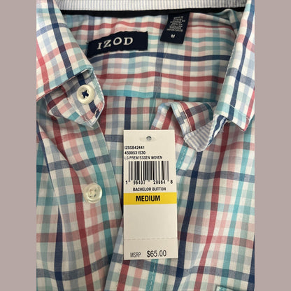 IZOD Men’s Plaid SHIRT Long Sleeve Plaid Button Down Classic-Bachelor-Medium-NEW