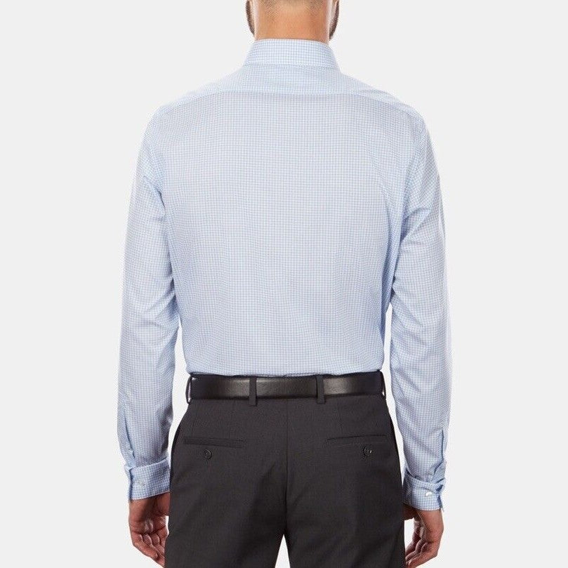 Calvin Klein Men’s Slim Fit Performance Blue Check- Dress Shirt- 16-16 ½ Large