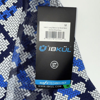 $100 Ibkul Women’s Long Sleeve Zip Mock Neck Top-Sonika -Blue/Navy -Medium -New