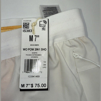 $75 ADIDAS Men's Power Workout 2-in-1 Training Shorts IS3837- White- Medium 7”-