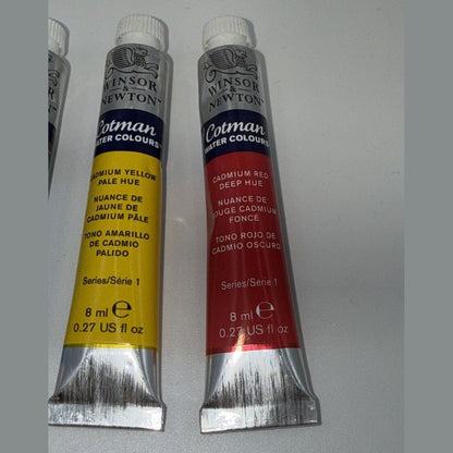 Combo Lot Of 3 Winsor & Newton Cotman Water Colours, 8ml, Red, Yellow, Blue