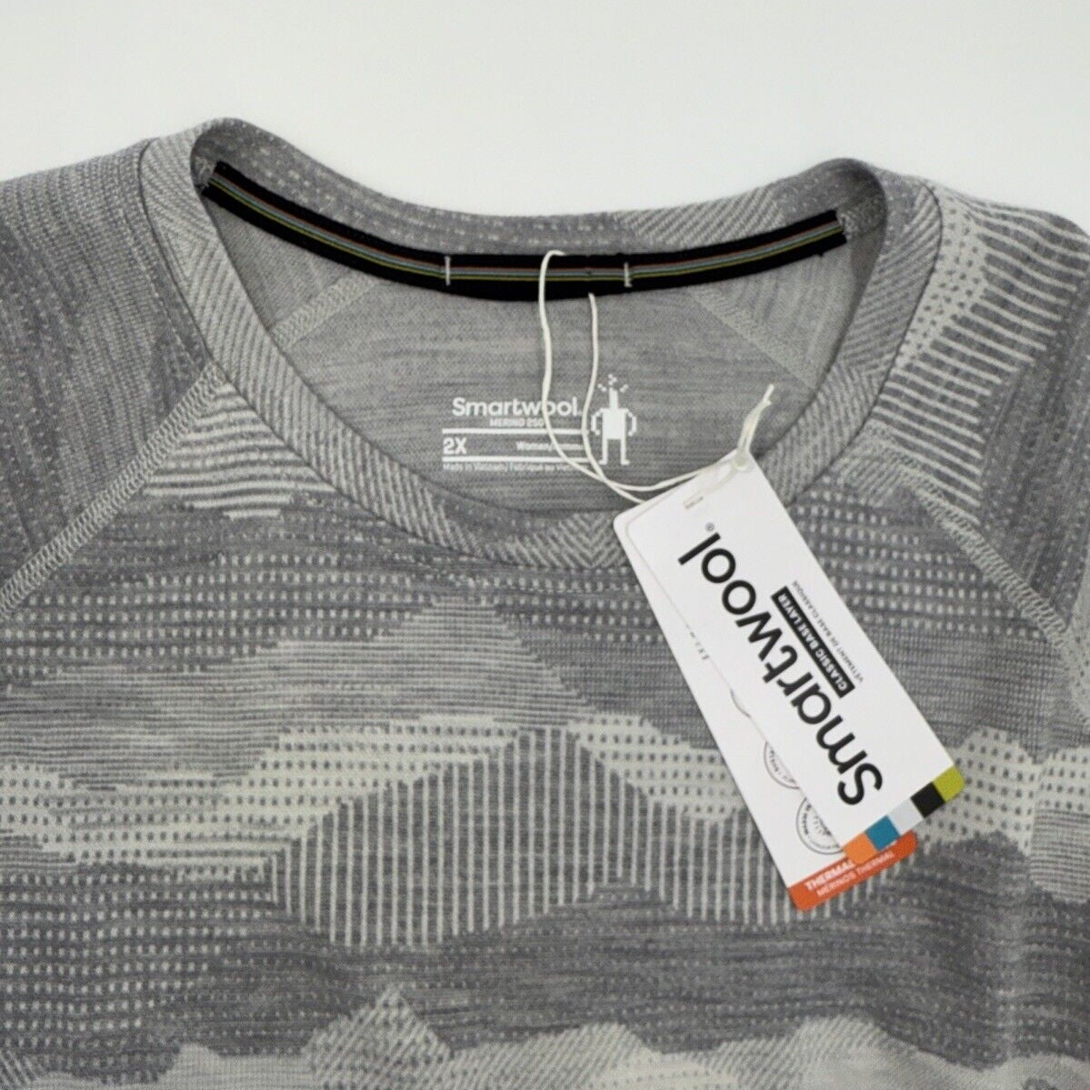 $110 Smartwool Women’s 250 Merino Wool Base Layer Crew Top-Gray Print-2X-New