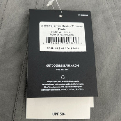 $85 Outdoor Research Women’s Ferrosi 7-inch Shorts-Pewter - Size: 4 (29”W) -New