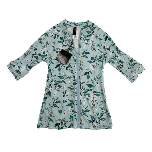$78 NIP TUCK Swim Full Zip Sun Safe Top UPF 50-#NN5290OSB-Blue/Green-Size: 4-New