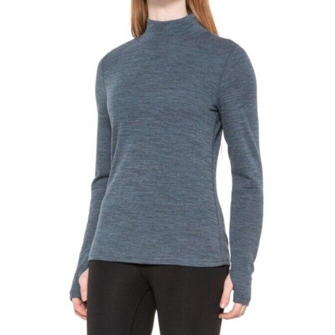 $95 Wicked Wool Women’s Merino Long Sleeve Mock Neck Pullover Top- Blue- Small