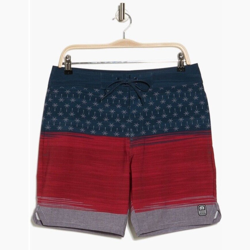 $95 Travis Mathew Men's Murica Fun BoardShorts 8”- Blue Nights- Size: 35”-New